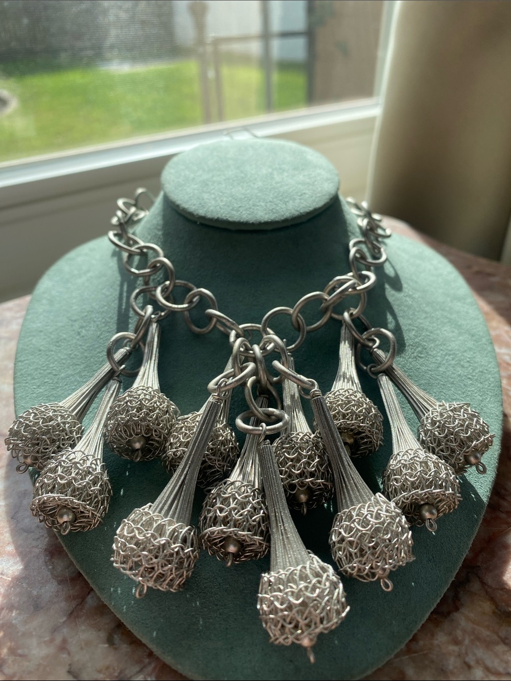 Sarah Comander Metal Works Silver Tassel Drop Necklace